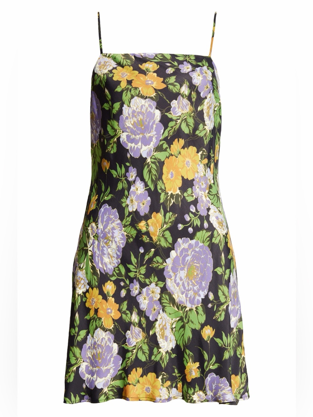 FARM Rio Black Slip Dress with Purple, Yellow & Green Floral Print